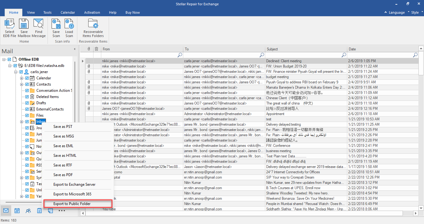 TIP: You may also right-click on mailbox or mailbox items and choose Export to Public Folder to quickly export the selected item to Public Folder of Exchange server or Office 365.